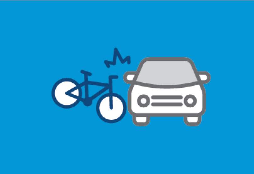 A bicycle hitting the side of a car